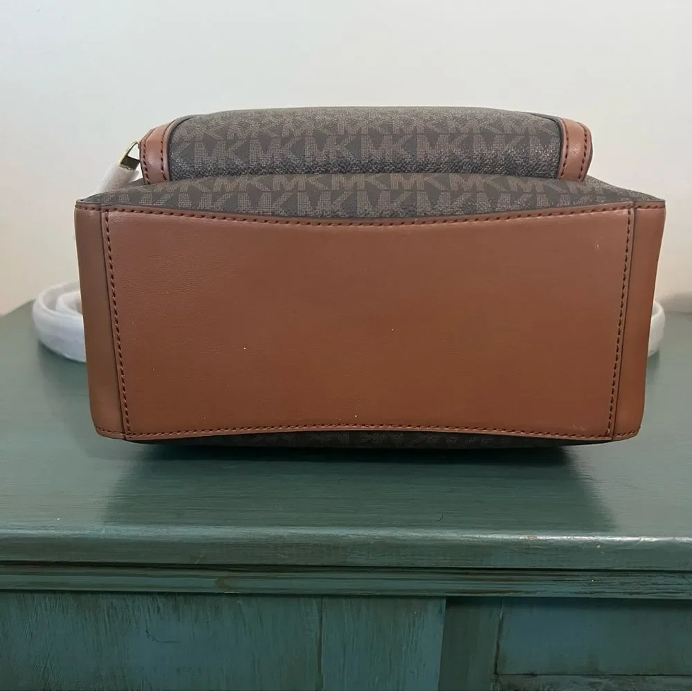Michael Kors‎ Jaycee Medium Backpack Brown Signature MK Logo Leather Trim